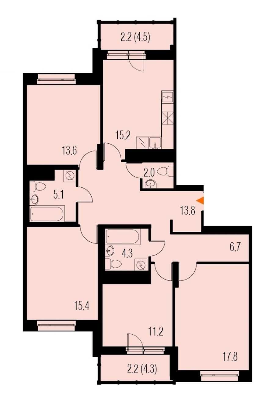 Четырехкомнатная квартира в : площадь 111.1 м2 , этаж: 21 – купить в Санкт-Петербурге